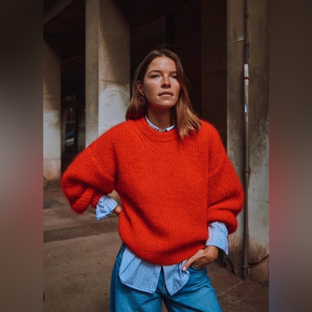 L’envers Lucie batwing mohair wool sweater red M medium